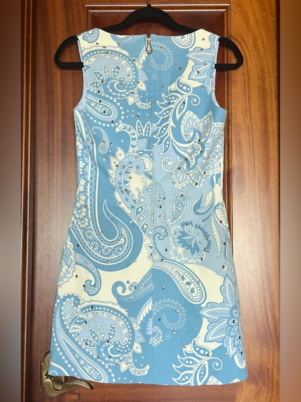 CAMILA COELHO Powder Blue white Paisley Square Neck Mini Dress (Hemant & Nandita - Picture 3 of 5